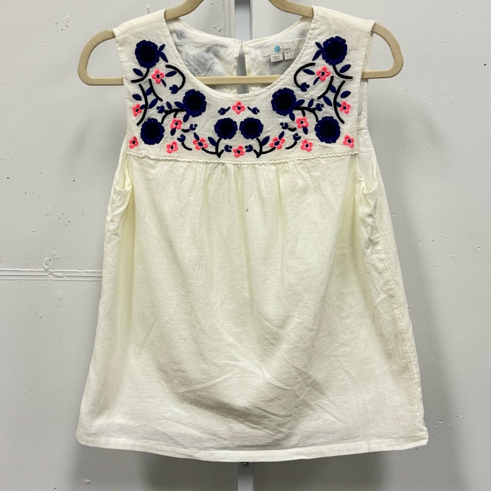 Boden Portia Boho Summer Embroidered Tank Sleeveless Blouse Gauze Lined Sz 8 Wht